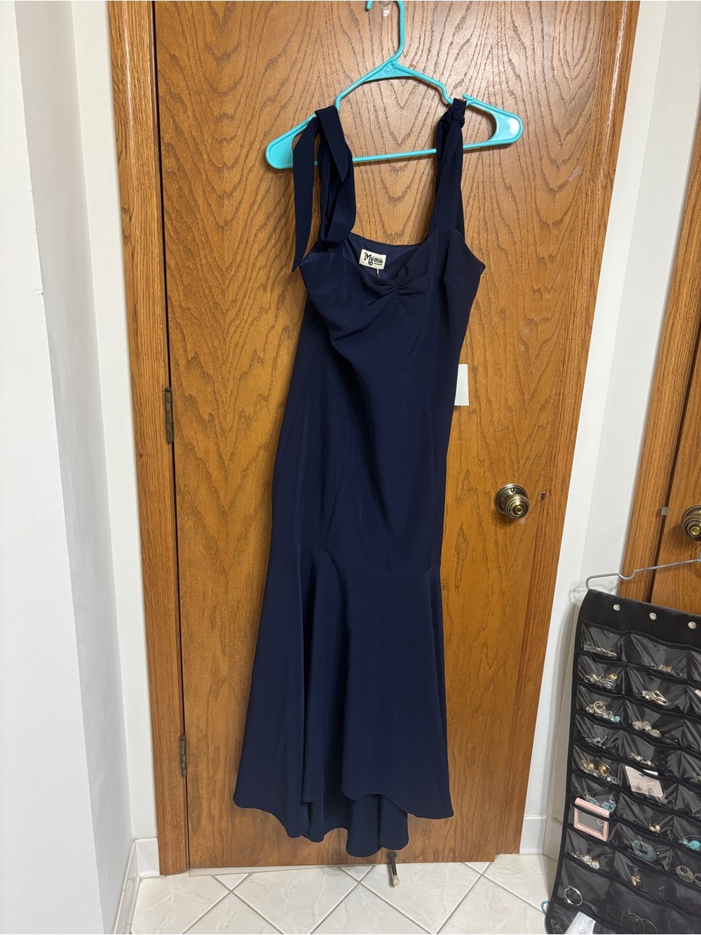 Show Me Your MuMu Navy Tie-Shoulder Midi Dress